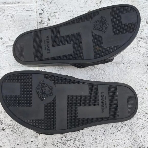 Versace Men Sandal Shoe MEDUSA Black Slide Sandal Size 7.5US Made in Italy Auth main image 4